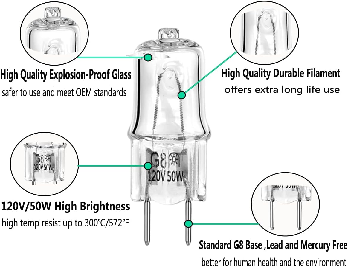 GE Microwave Oven Halogen Light Bulb, Fits Over The Stove Range, G8/50W/120V, Replaces WB08X10051 WB08X10057, 4-Pack
