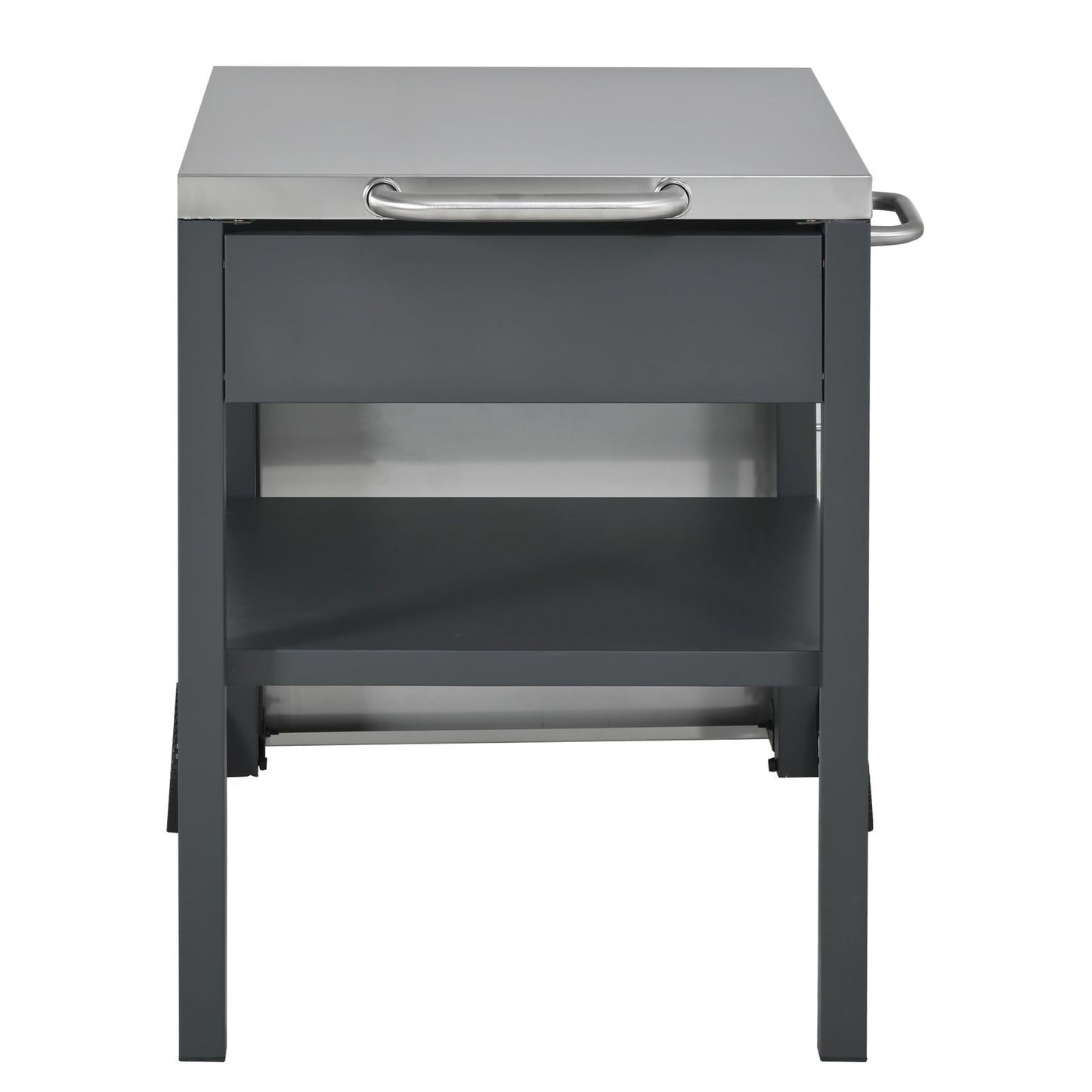 GDFStudio Outdoor Folding Kitchen Cart with Stainless Steel Top, Rolling Grill Prep Table with Drawer and Shelf, Portable Serving Cart with Wheels for Patio Backyard BBQ Cooking Station, Grey