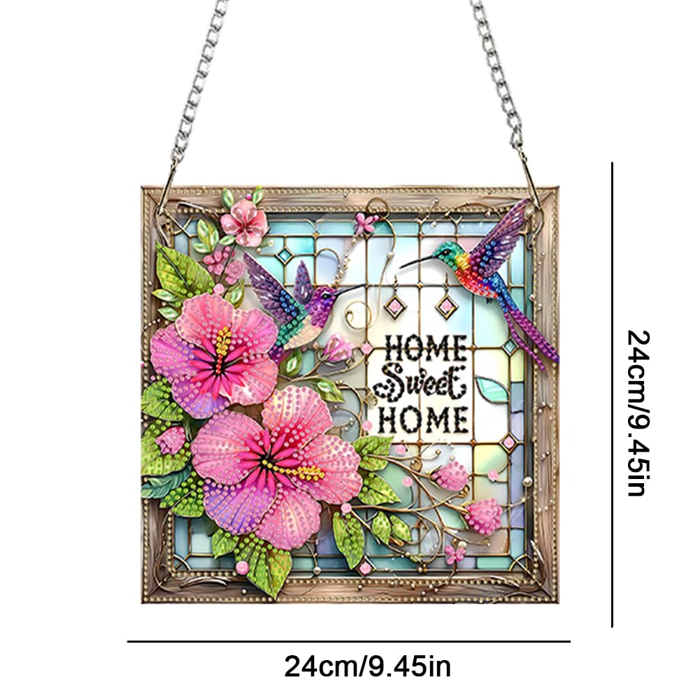 C'eitura Acrylic Special Shape Sweet Home Pink Flower 5D DIY Diamond Art Painting Hanging Pendant Rhinestone Crafts for Garden Window Decor