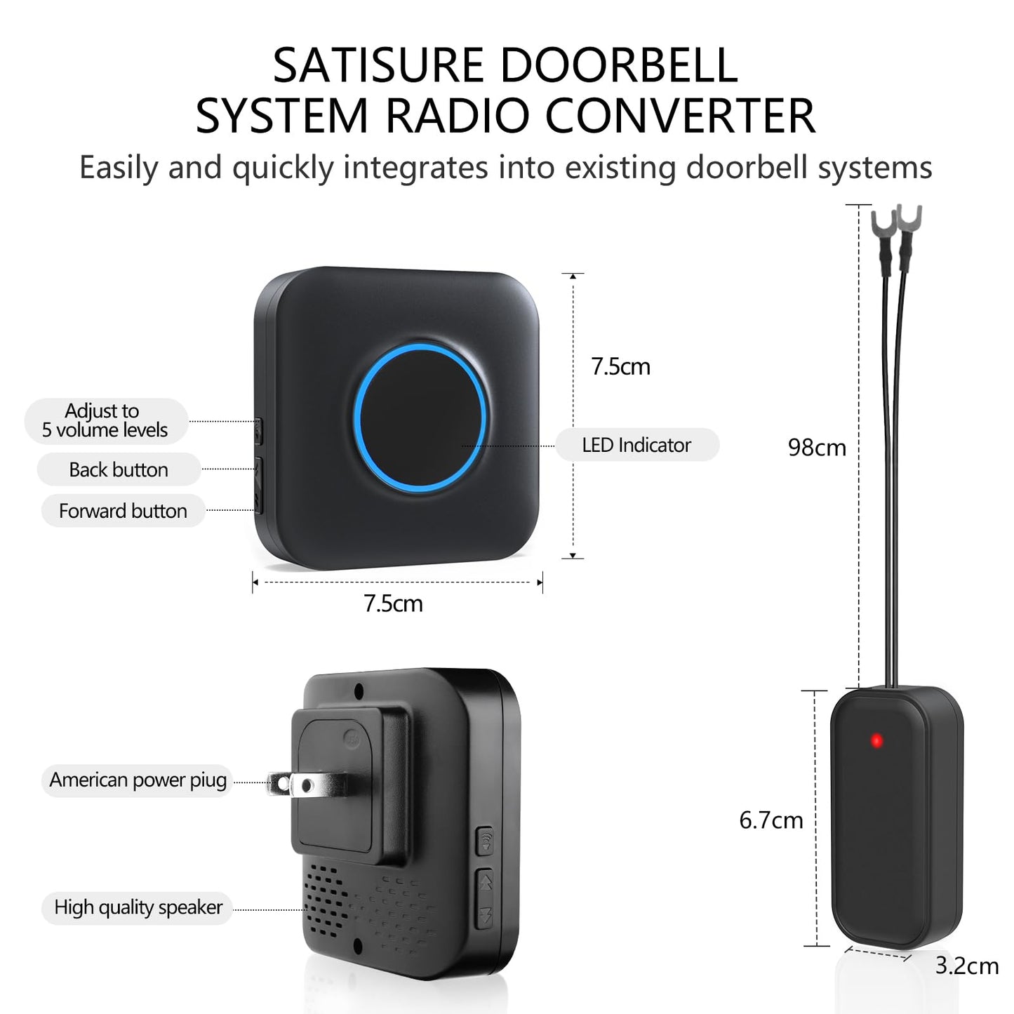 Satisure Wireless Doorbell Chime Video Doorbell Extender - Compatible with Blink Video Doorbell and Blink Video Doorbell (2nd Gen) (1 Video Doorbell Extender 2 Receiver)