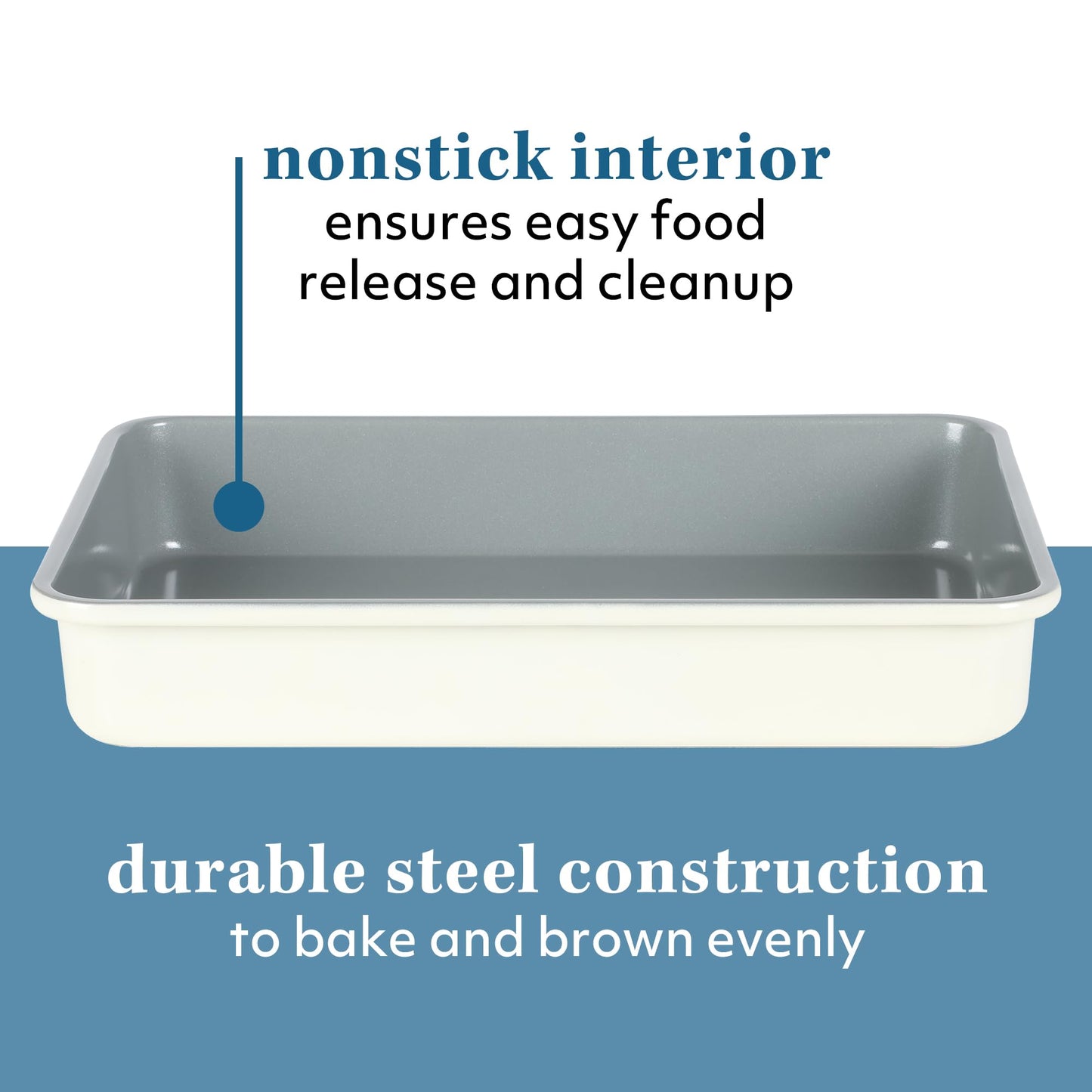 Sur La Table Kitchen Essentials Bake Sale 9 X 13 Inch PFOA, PFAS, PTFE Free Nonstick Roaster/Cake/Baking Pan - Linen White