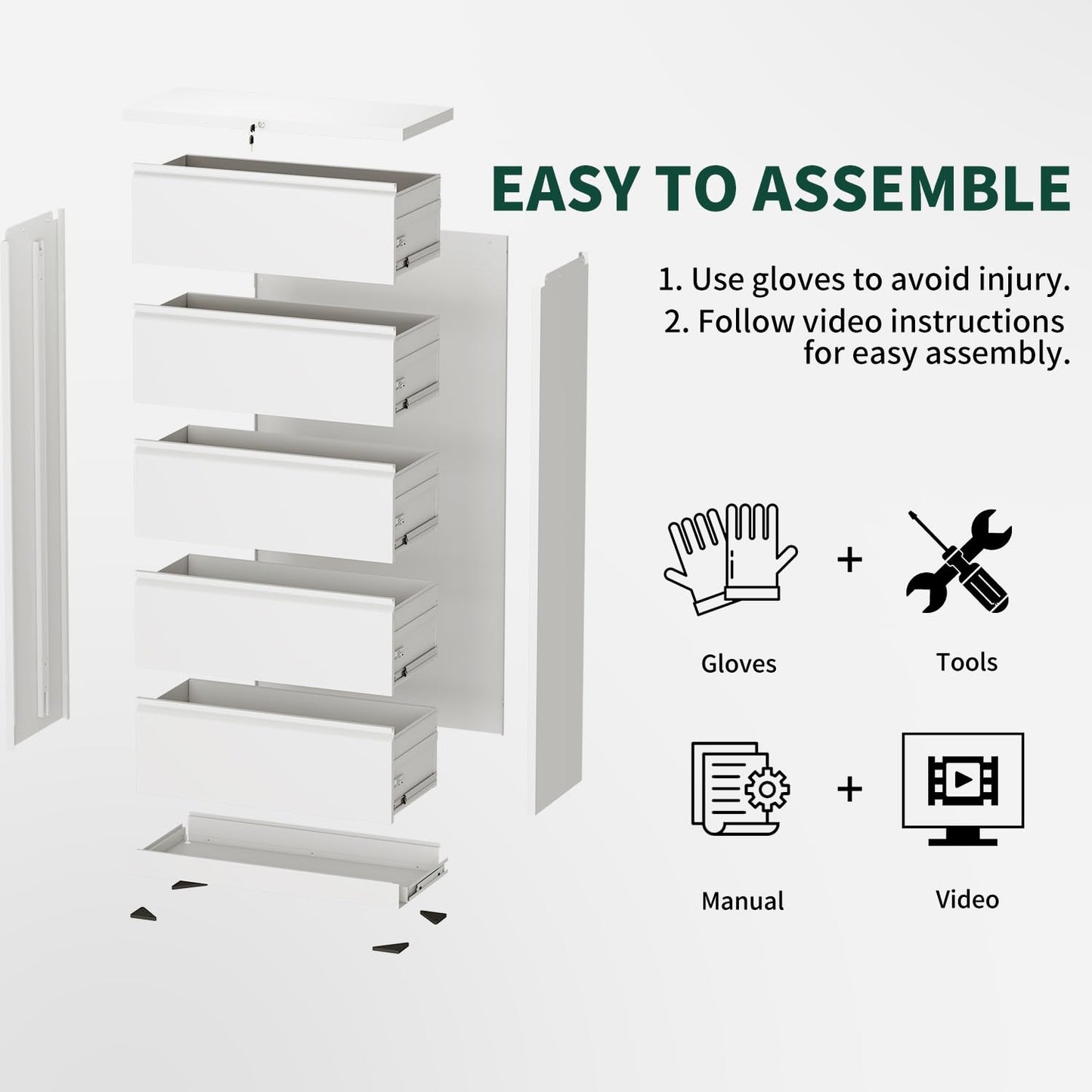 3 Drawer Lateral File Cabinet with Lock, Metal File Cabinets for Home Office, Office Furniture for Organization Hanging Legal/Letter/A4, Metal Filing Cabinet Storage Cabinet, Require Assembly, White