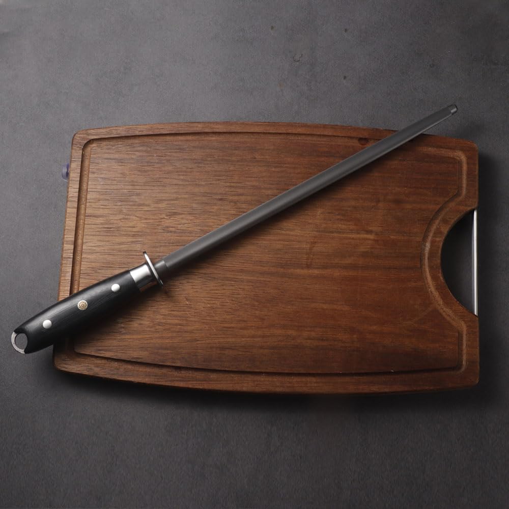 Elephas Plus 12 Inch Black Honing Rod, Sharpening Steel for Kitchen Knives Craftsman Selection Series Handle Design Knife Sharpener