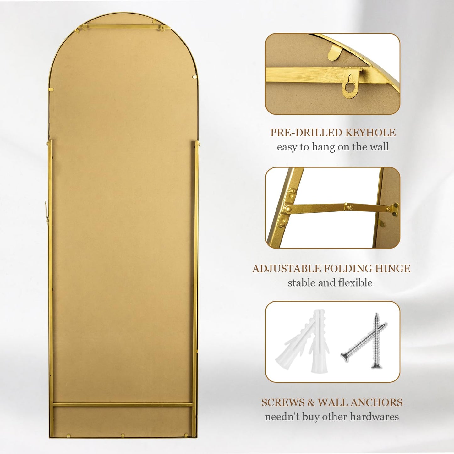 Fobule Arch Full Length Mirror with Stand, 65"x22" Floor Standing Large Dressing Mirror Hanging or Leaning Against Wall for Bedroom Living Room, Antique Gold