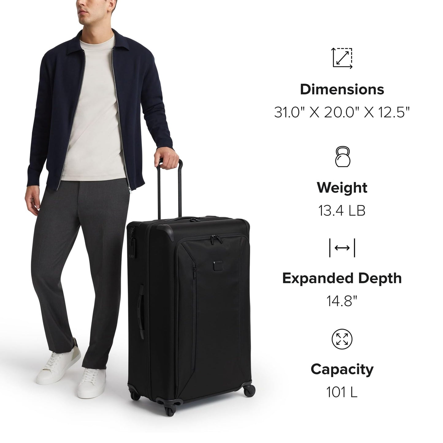 TUMI - Aerotour 4 Wheel Expandable Luggage - Men's and Women's Lightweight Business and Leisure Travel Suitcase - 31" X-Large Front Pocket Expandable Checked, Black