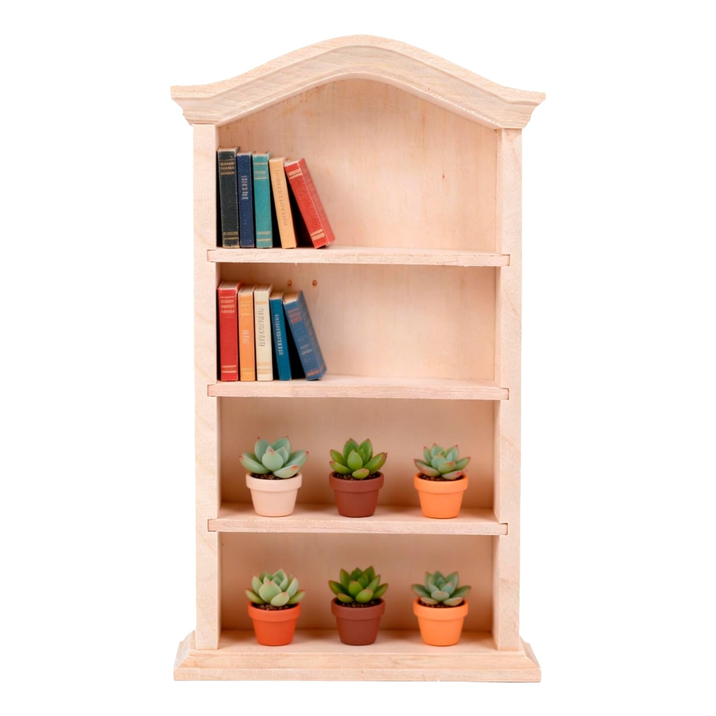KooingTech Mini Bookshelf, Dollhouse Bookshelf for Mini Books, 1:12 Miniature Bookshelf of Miniature Dollhouse Furniture, Wooden Doll House Book Shelf, Dollhouse Bookcase Wood Color (1)