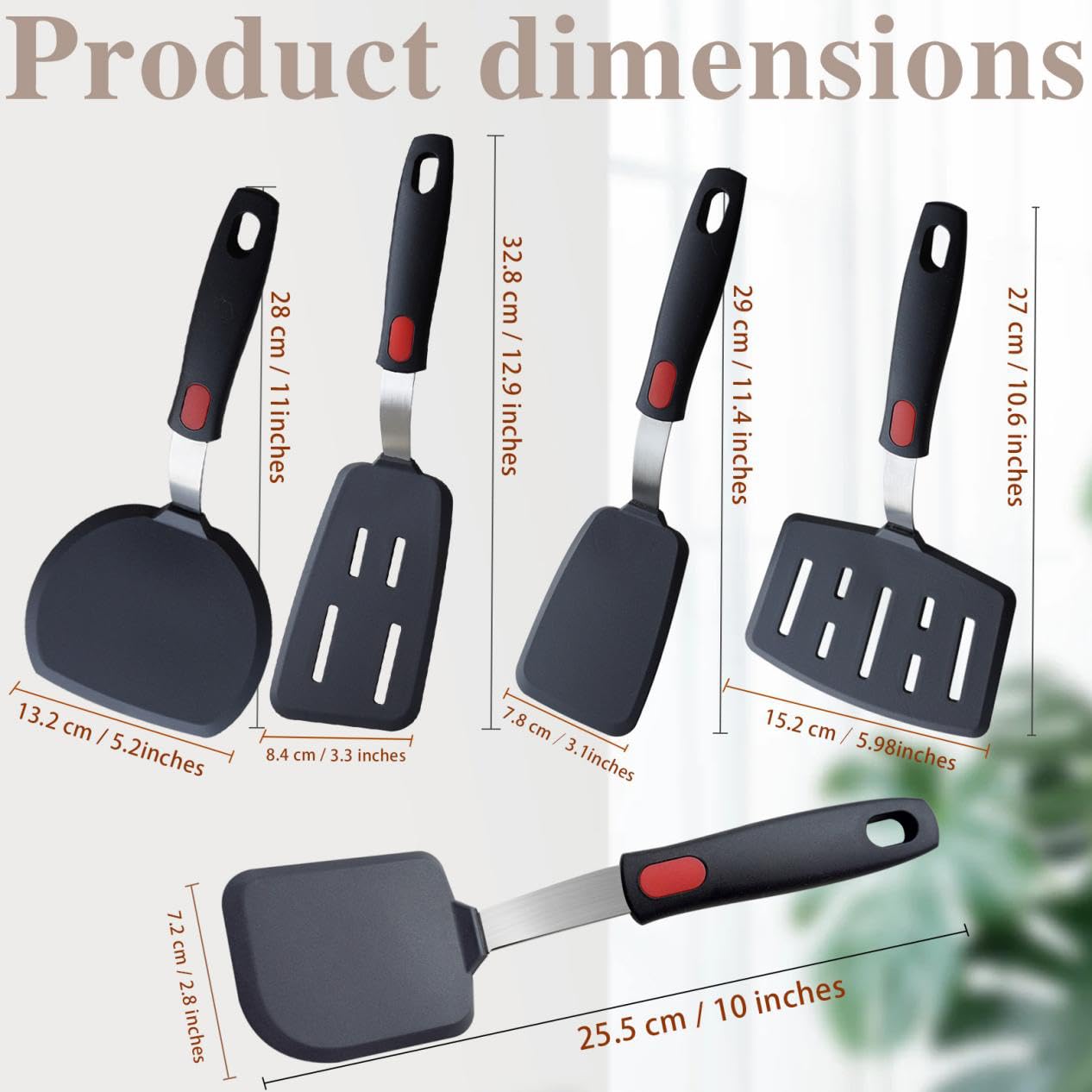 Silicone Spatula Set Turner, 5-Pack Spatulas for Nonstick Cookware, 600°F Heat Resistant Kitchen Cooking Utensils Set for Egg, Pancake Fish Sticky Baking Dishwasher Safe