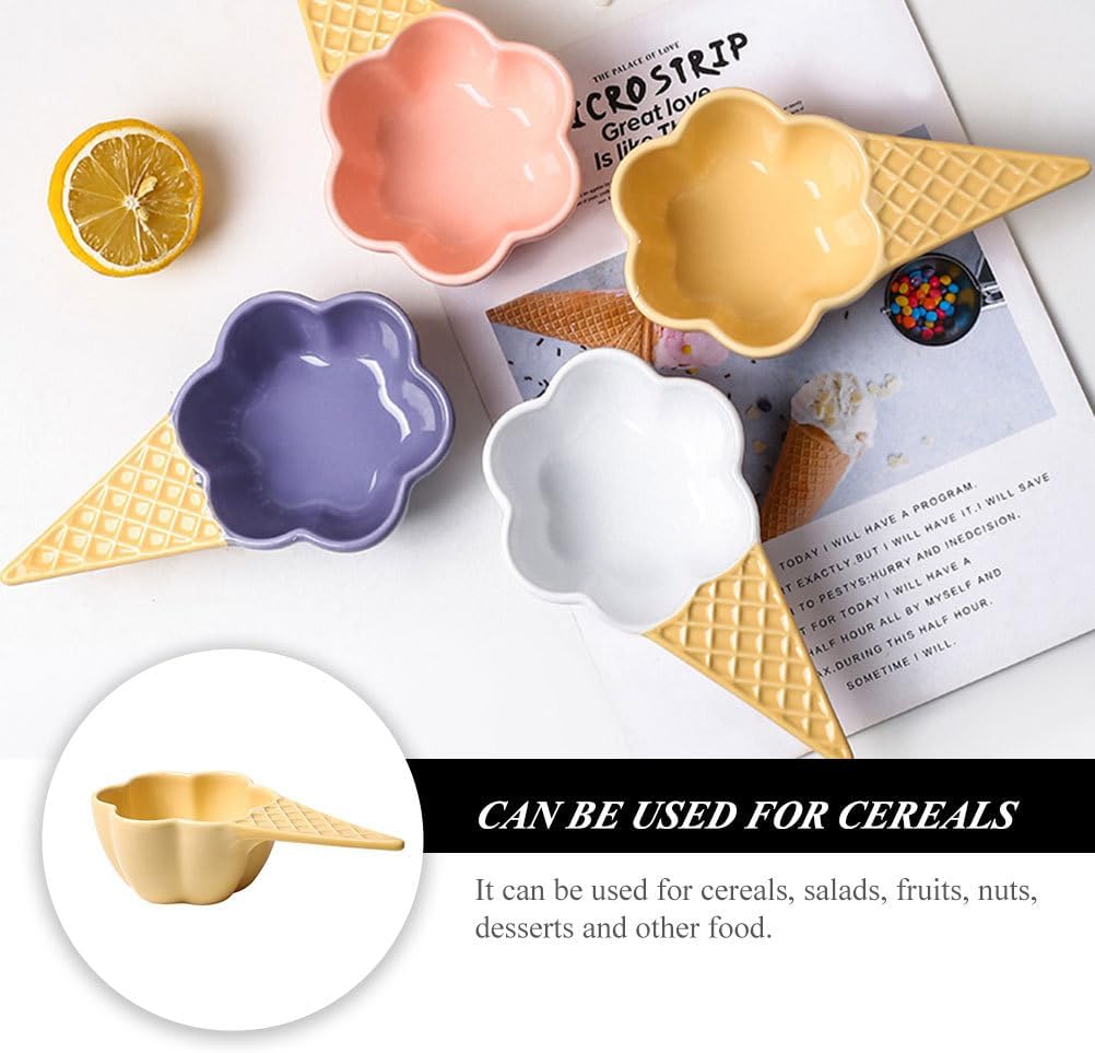 Decorative Small Ceramic Ice Cream Bowls with Handles, Porcelain Dessert Serving Bowl, Cute Snack Dish