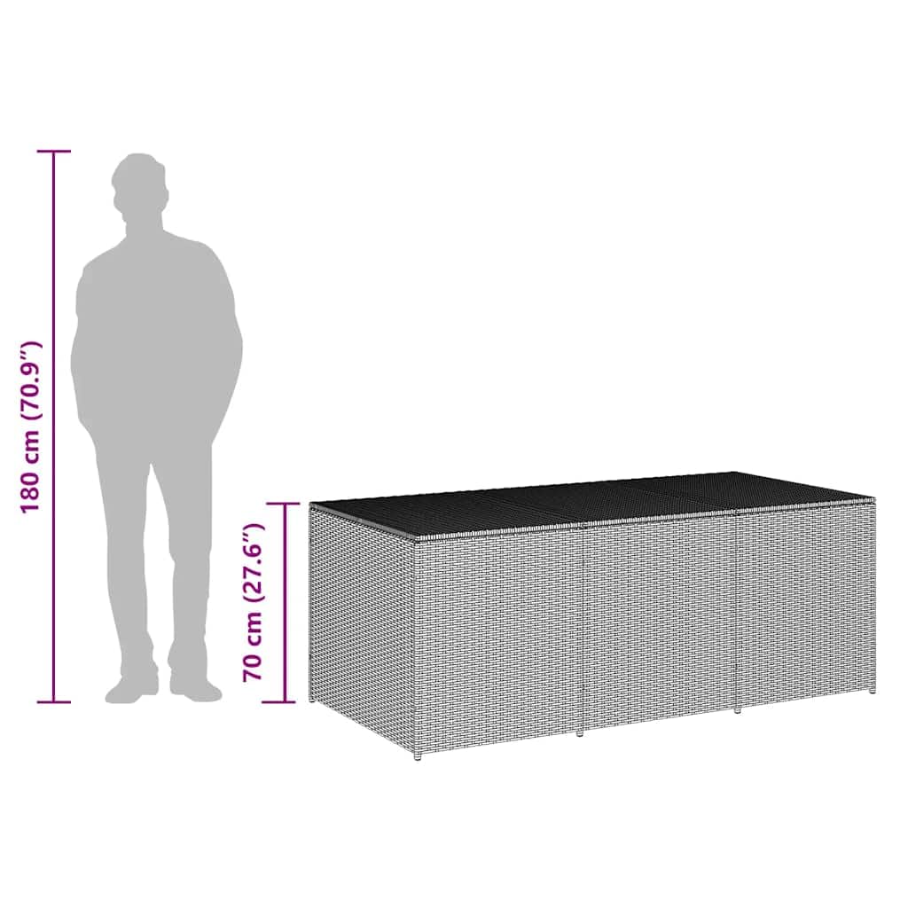 Kalmrek Poly Rattan Patio Storage Box with Gas Lift 70.9"x35.4"x27.6" Black, Weatherproof Outdoor Deck, Garden Bench Chest Organizer for Cushions, Tools, Toys, Firewood