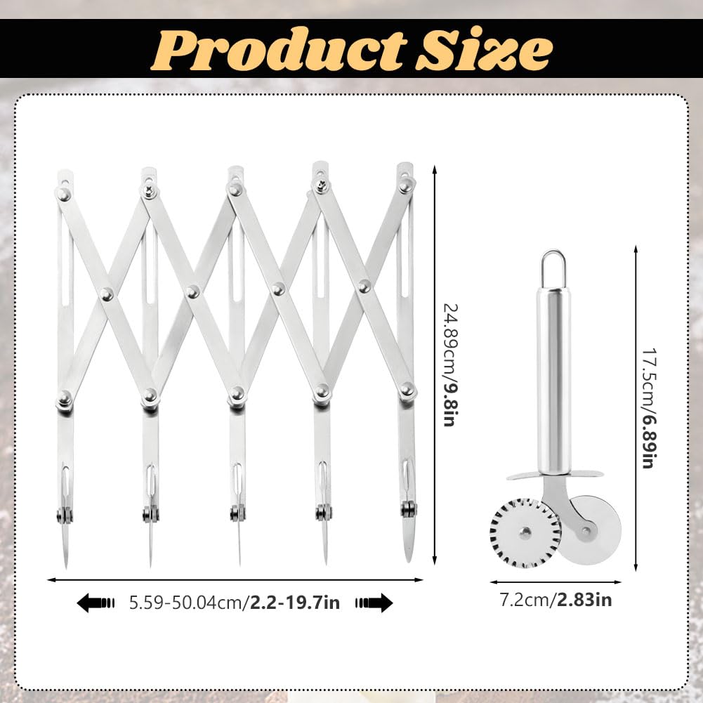 5 Wheel Stainless Steel Pizza Cutter with Double Wheel Dough Divider Expandable Multi Use Pastry Knife Baking Roller for Kitchen