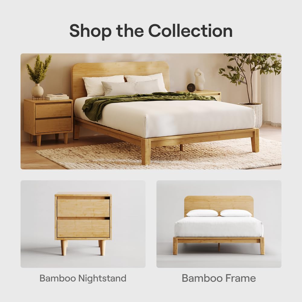 Nectar Bamboo Platform Bed Frame - Full - Natural - Floating Center Support Legs - 12” Height - Easy Tool Free Set Up - Contemporary and Durable - Sturdy Wooden Support Slats - Holds Up to 800 Pounds