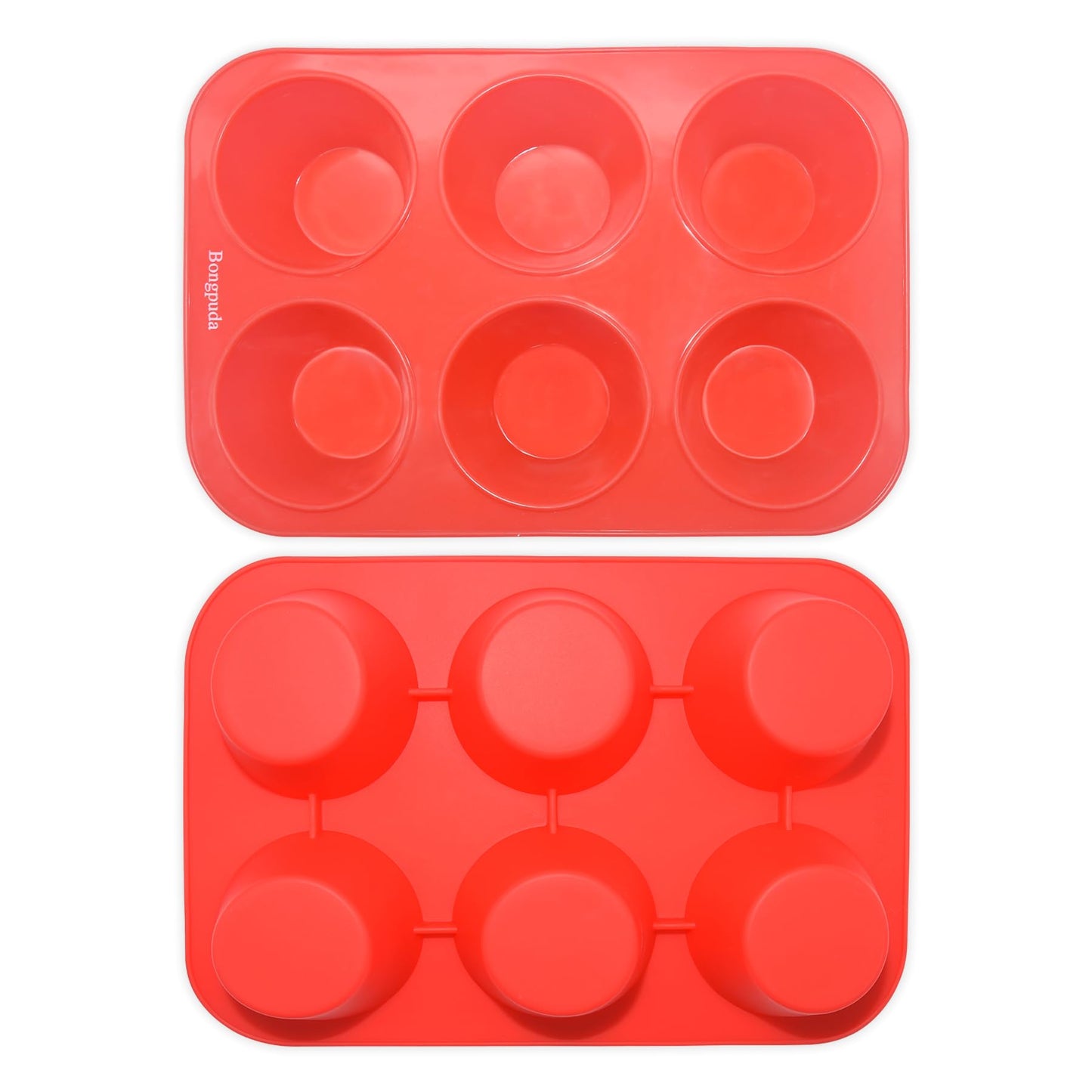 Bongpuda Silicone Large Muffin Pan 2 Pack,6 Cup Large Silicone Cupcake Pan,Non-Stick Jumbo Muffin Pans,Food Grade Cupcake Molds,Perfect for Egg Muffin,Big Cupcake