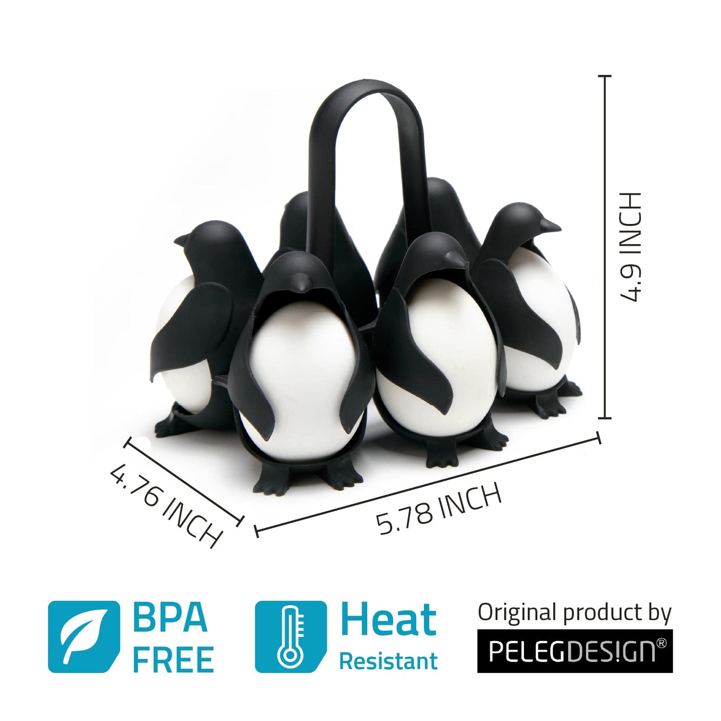 PELEG DESIGN Egguins Egg Cooker for Hard Boiled Eggs and Soft Boiled Eggs – 3-in-1 Boiled Egg Holder for Cooking, Fridge Storage & Serving – Unique Penguin Kitchen Gift, Holds 6 Eggs