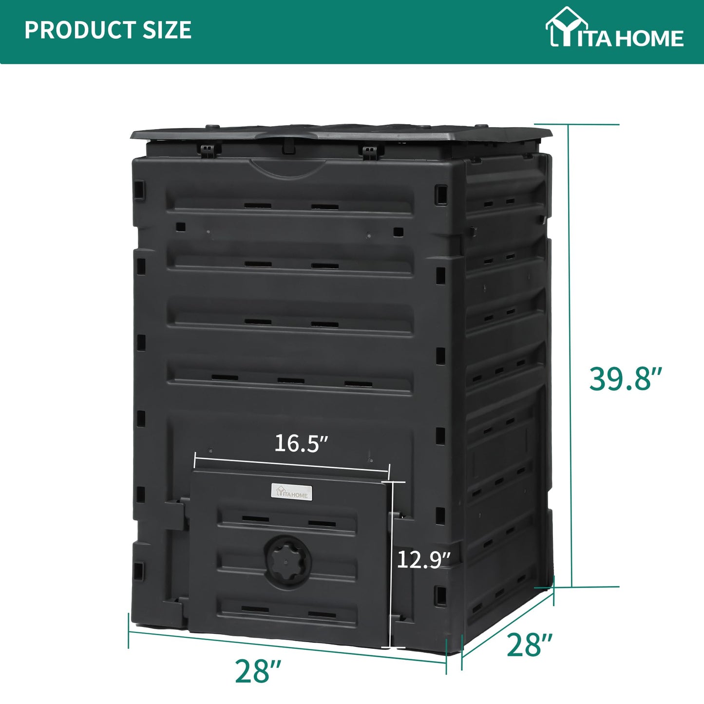 YITAHOME 120 Gallon (450L) Large Outdoor Compost Bin, Composter Box with Snap-on Top Lid and Aeration System, Lightweight Garden Compost Barrel Tumbler, Easy Assembly