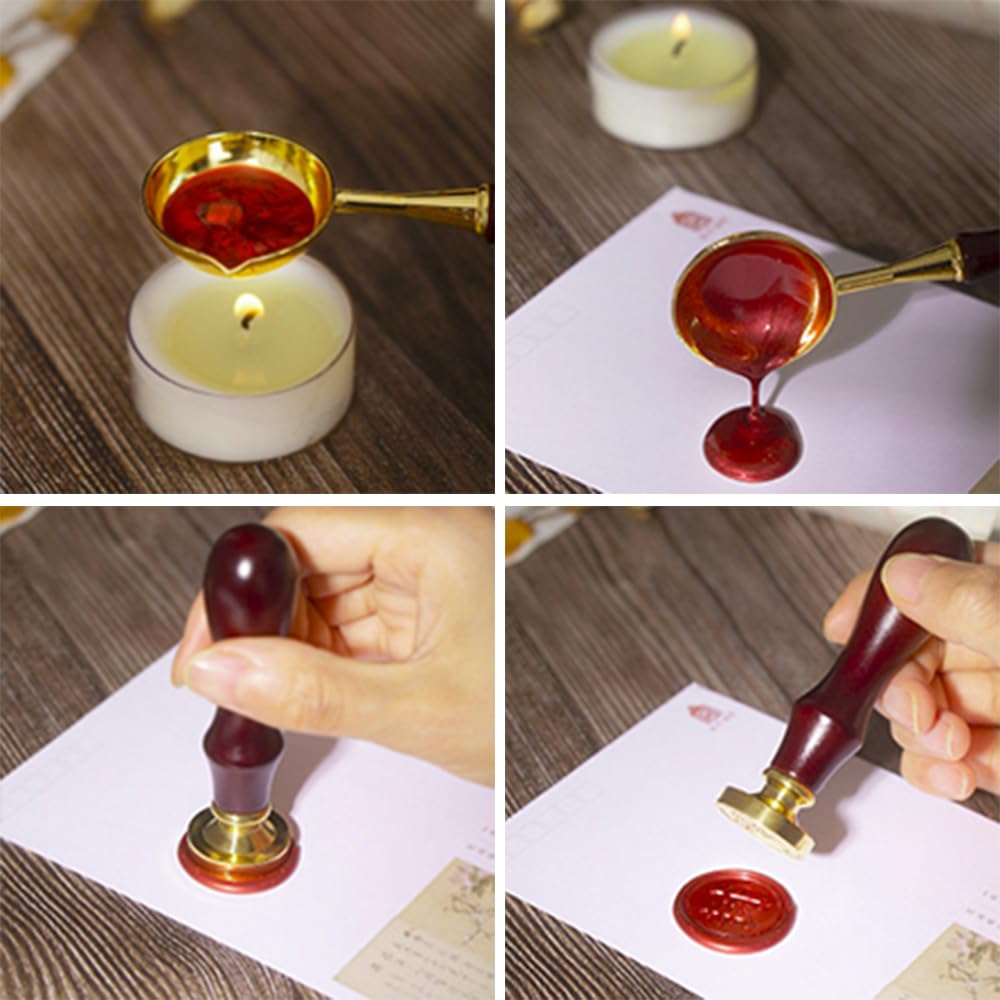 WUERLIN Frame Wax Seal Stamp Kit 6pcs Brass Wax Seal Head with Removable 6pcs Wood Handle Vintage Photo Frame Stamp Design for Wedding Invitations Sealing Letters Envelopes Diplomas Scrapbooking-Kit 1