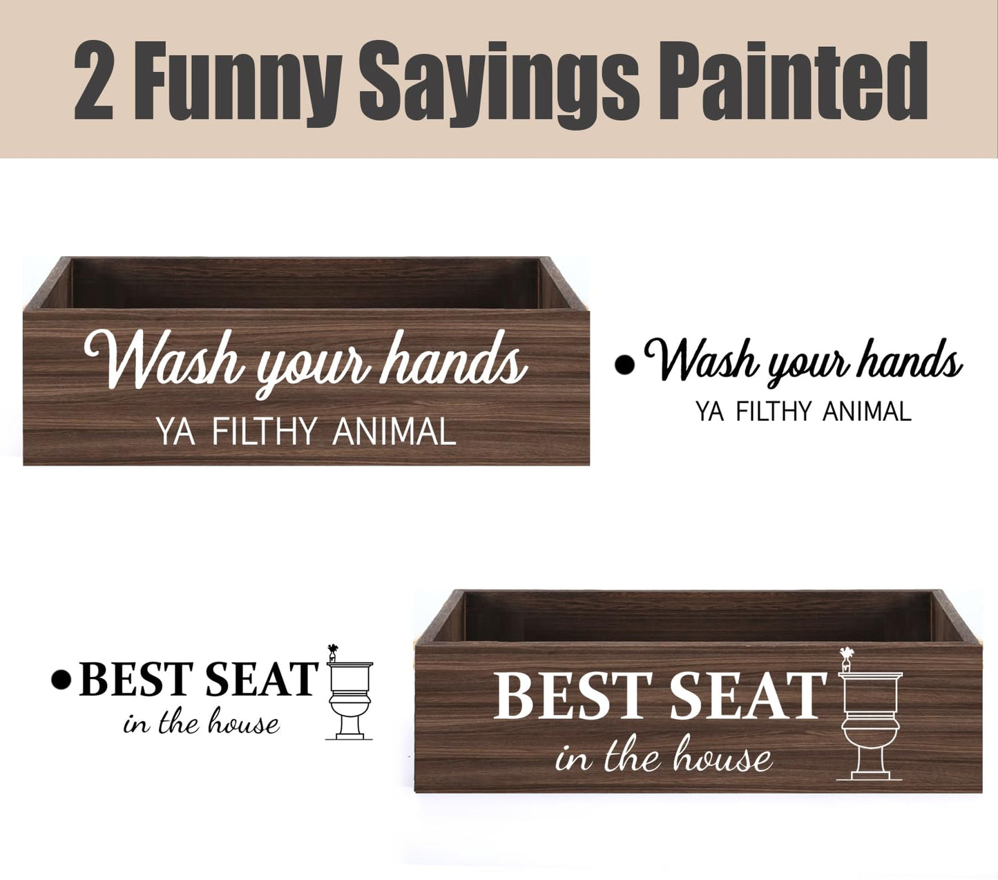CuffUp Bathroom Decor Box, Toilet Paper Basket 2 Sides Signs Farmhouse Bathroom Toilet Basket Tank Topper Rustic Farmhouse Home Decor for Livingroom Kitchen(One Dark Brown Box)