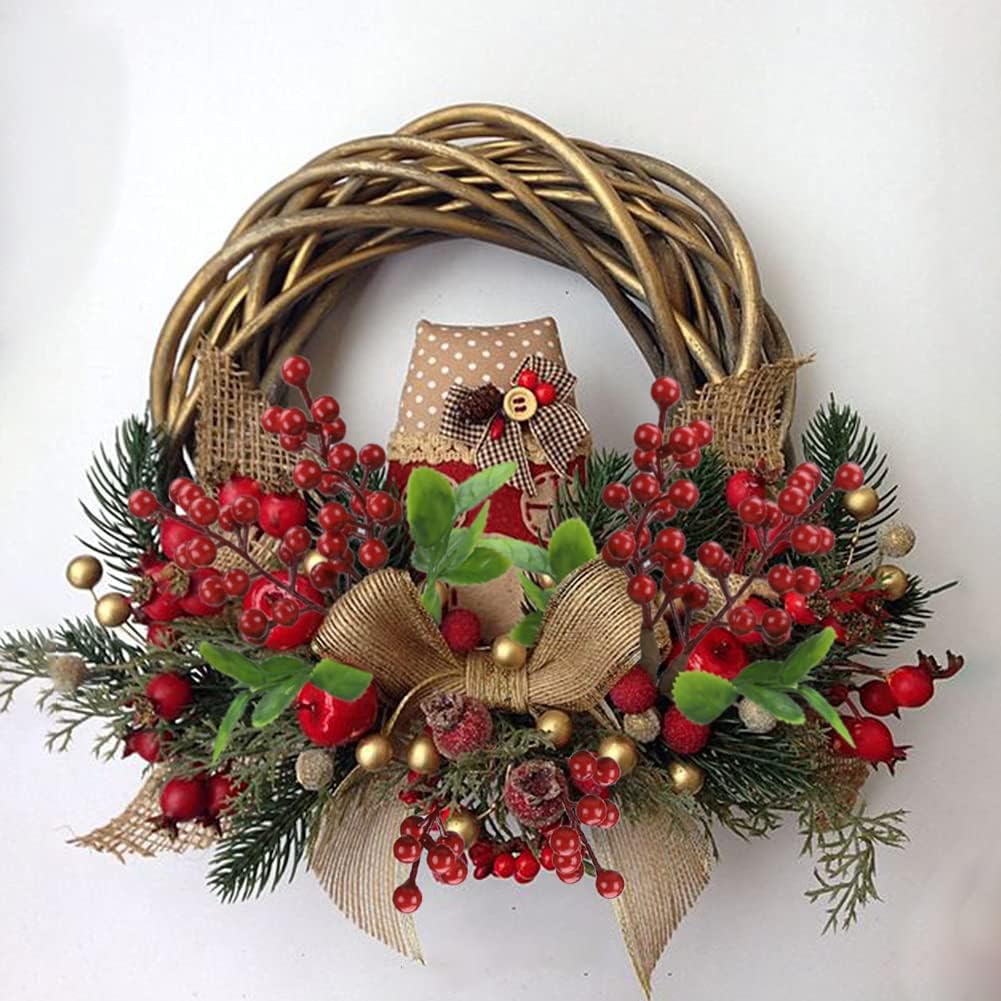 Felice Arts 6 Pack Christmas Picks, Artificial Red Berry Stems, Fake Holly Berries for Xmas Tree Ornaments
