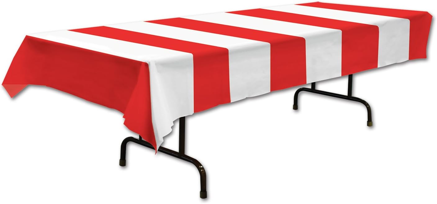 Beistle Red & White Stripes Tablecover Party Accessory, 4.5-Feet by 9-Feet (3-Pack)