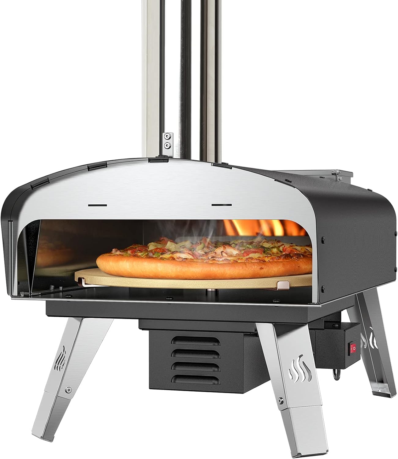 Mimiuo Outdoor Pizza Oven Wood Pellet Fired Pizza Stove with Automatic Rotating Stone, Heavy Duty Pizza Stove for Backyard Camping, Bakes Pizza in 60 Seconds, Includes Pizza Stone, Peel & Cover