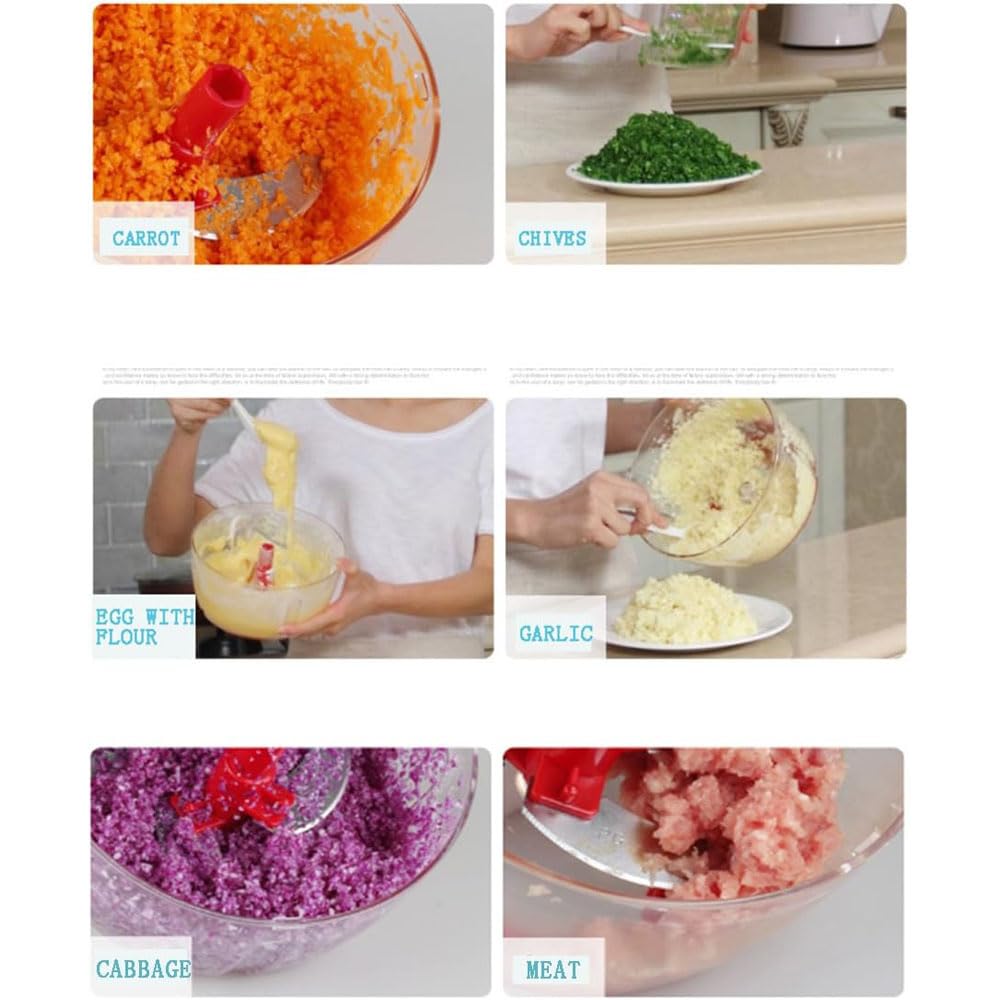 Multi-Functional Manual Food Processor,8 Cup Hand-powered Crank Chopper,Mincer Blender with Clear Container,for Vegetables Meat Fruits Nuts Herbs Onions