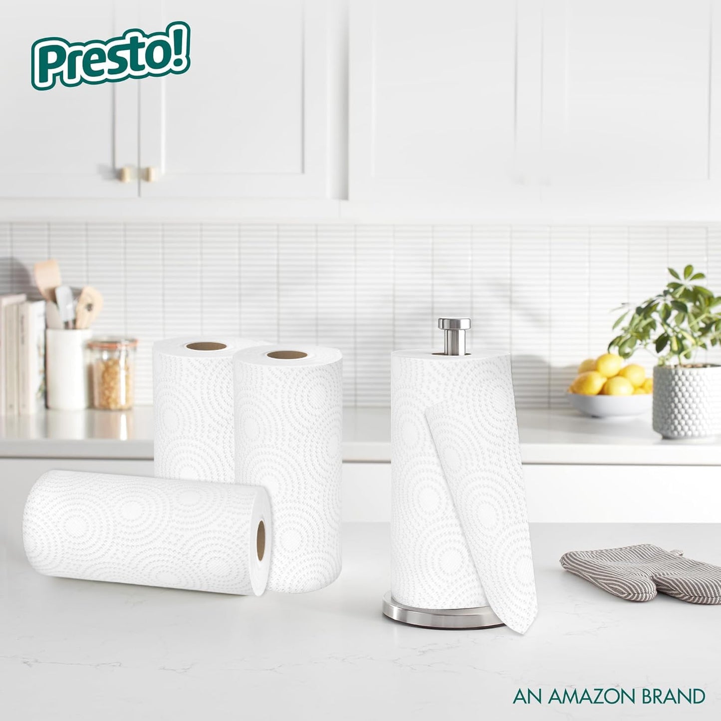 Amazon Brand - Presto! Flex-a-Size Kitchen Paper Towels, Strong and Absorbent, 128 Sheet Family Roll, 16 Rolls (8 Packs of 2)