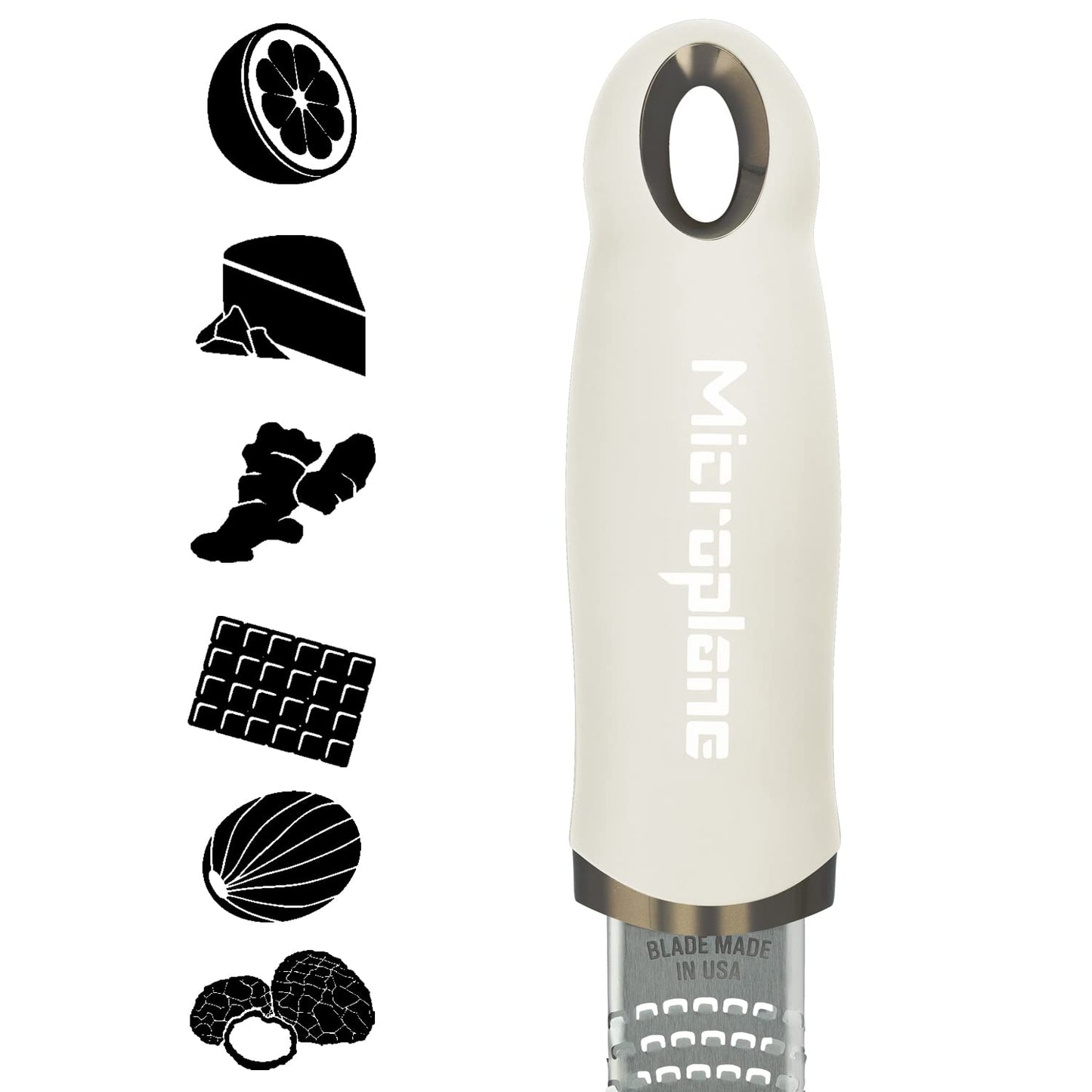 Microplane Zester Grater in Cashmere Beige for Citrus Fruits, Hard Cheese, Ginger, Chocolate and Nutmeg with Fine Stainless Steel Blade - Made in USA