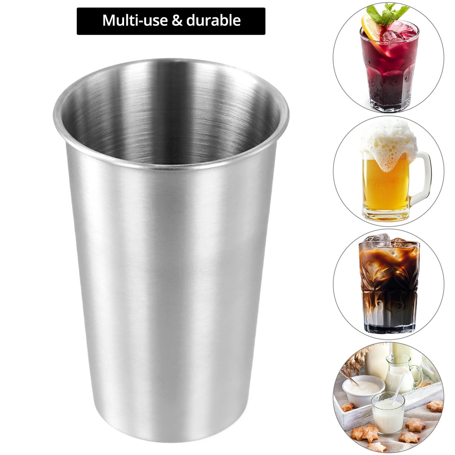 QWORK 13oz Stainless Steel Cups – 16 Pack Stackable Lightweight Metal Tumblers for Home, Camping & Parties