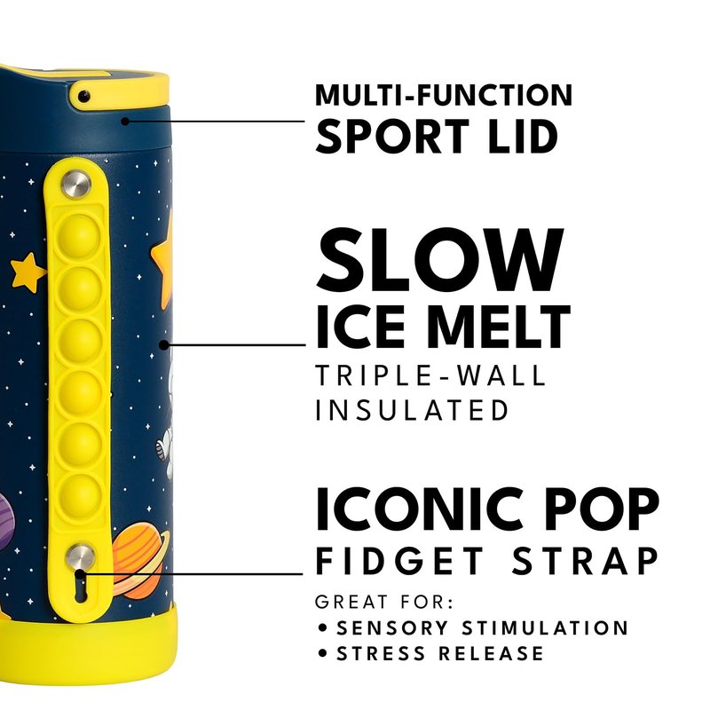 Elemental Iconic Kids Water Bottle for School - 100% Leak-Proof Insulated Water Bottles with Straw Lid & Pop-It Handle for Boys & Girls - Triple-Wall Insulated & BPA-Free, 14oz โ Little Astronaut