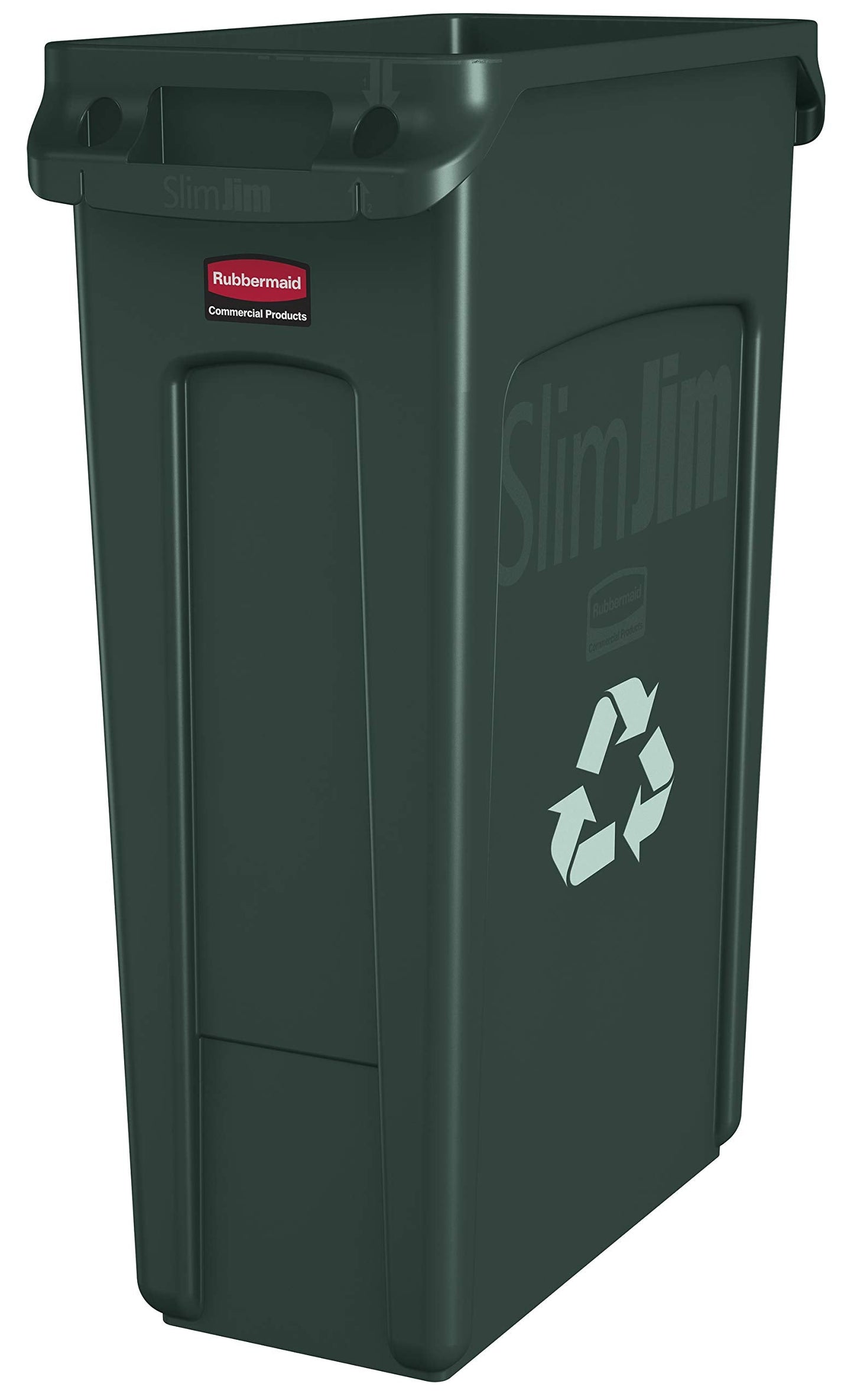 Rubbermaid Commercial Products Slim Jim Plastic Rectangular Recycling/Compost Bin with Venting Channels 23 Gallon Green Recycling (FG354007GRN)