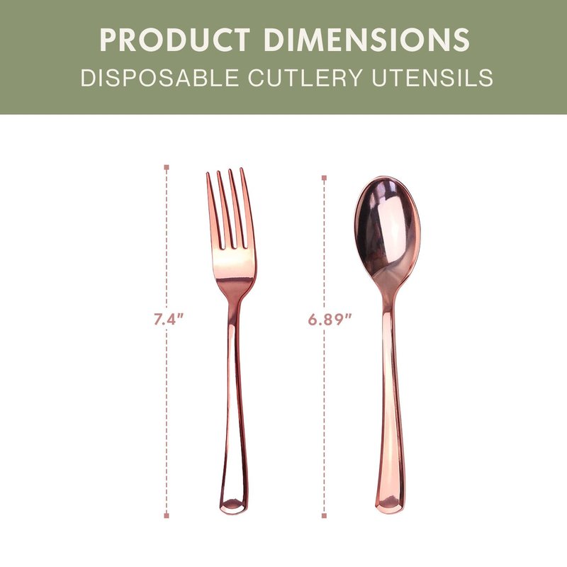 Rose Gold Disposable Cutlery Set, 120 Count Spoons + Forks