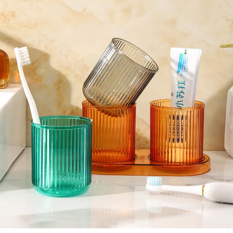 CAWEIN Bathroom Tumbler 2 Pieces ,Unbreakable Toothbrush Cup,Dishwasher Safe Drinking Cup (Orange&Orange)
