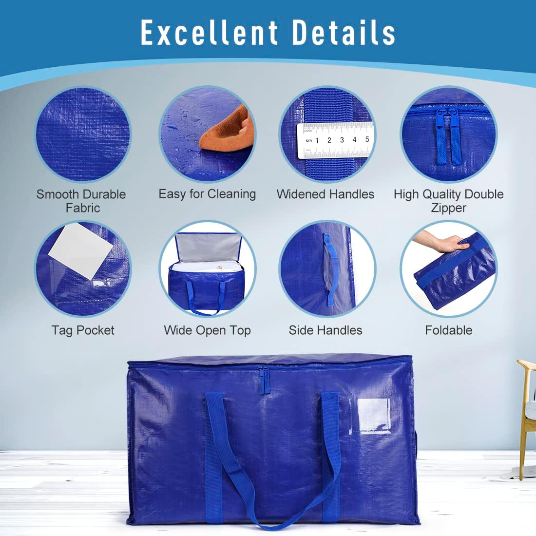 Heavy Duty Extra Large Moving Bags, Cube Storage Tote with Zippers & Strong Carrying Handles for Space Saving,