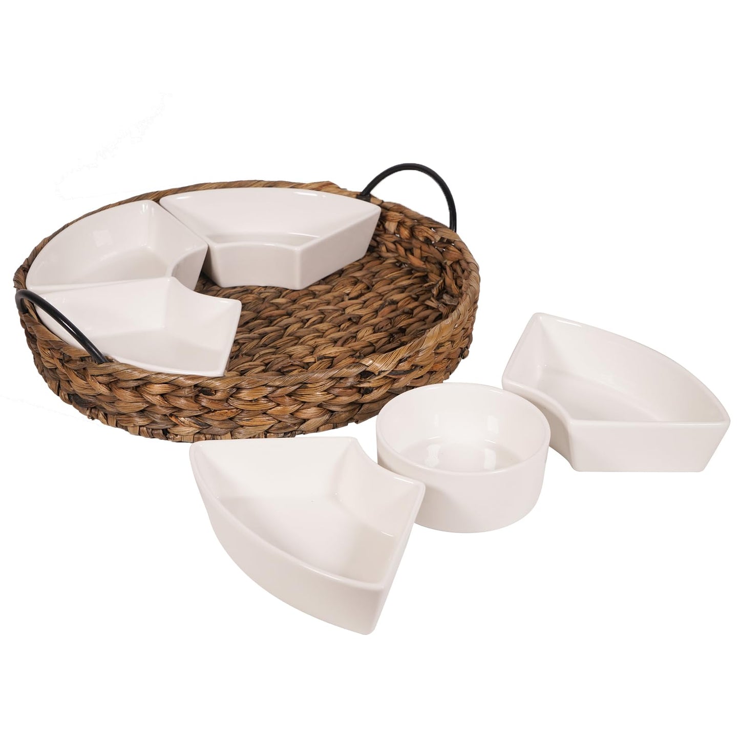 Serving Tray and Serving Dishes, RANDEFURN 7-Set Gold Platters for Parties,15.5 x 15.5 inches, Divided Serving Trays & Platters, Portable Handle,Gold