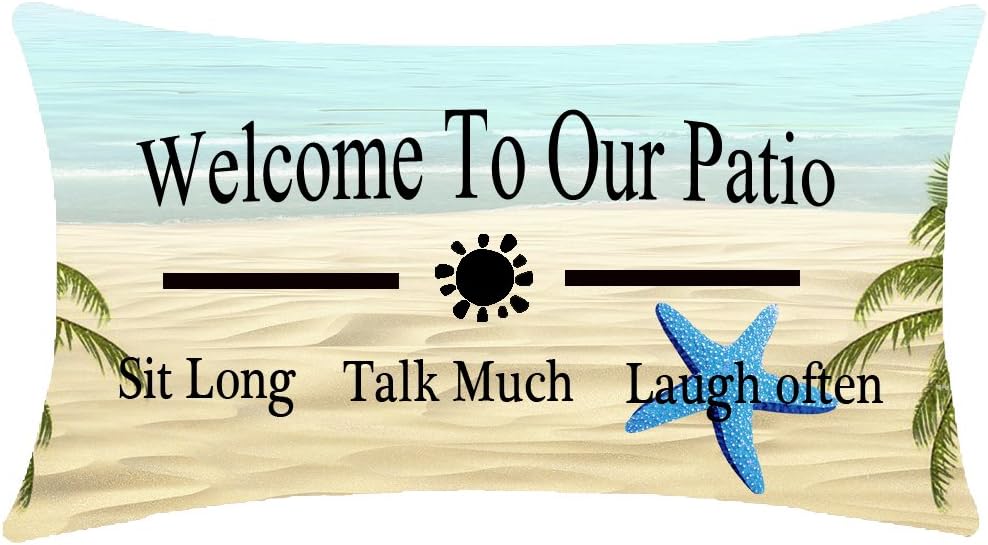 Tropical Beach Starfish Welcome Decorative Lumbar Pillow Case, 12x20 inches, Cotton Linen for Couch Sofa