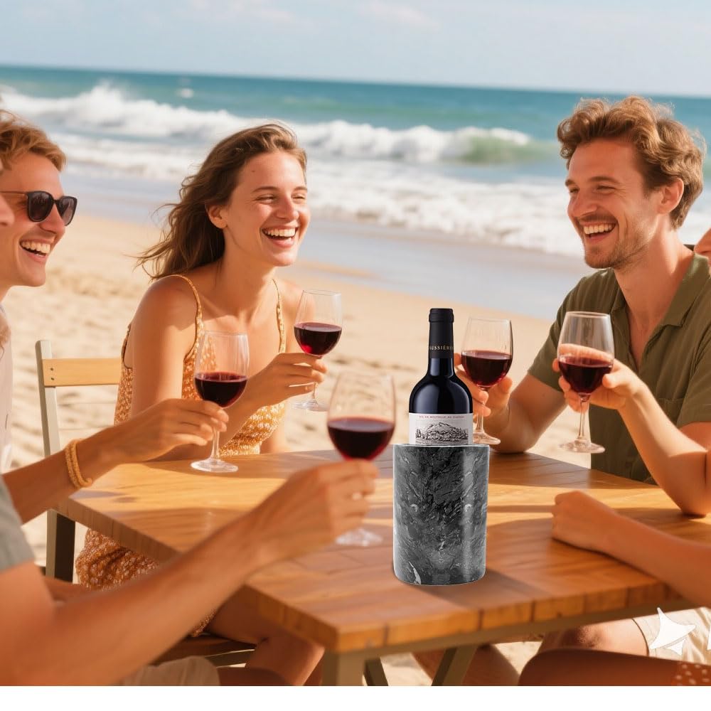 Kota Japan Black Marble Stone Wine and Champagne Bottle Chiller Cooler - 7" X 5" | Elegant Kitchen Utensil Holder | Must Have Wine Chiller for Your Home | Impress Your Guests at Next Party or Event!