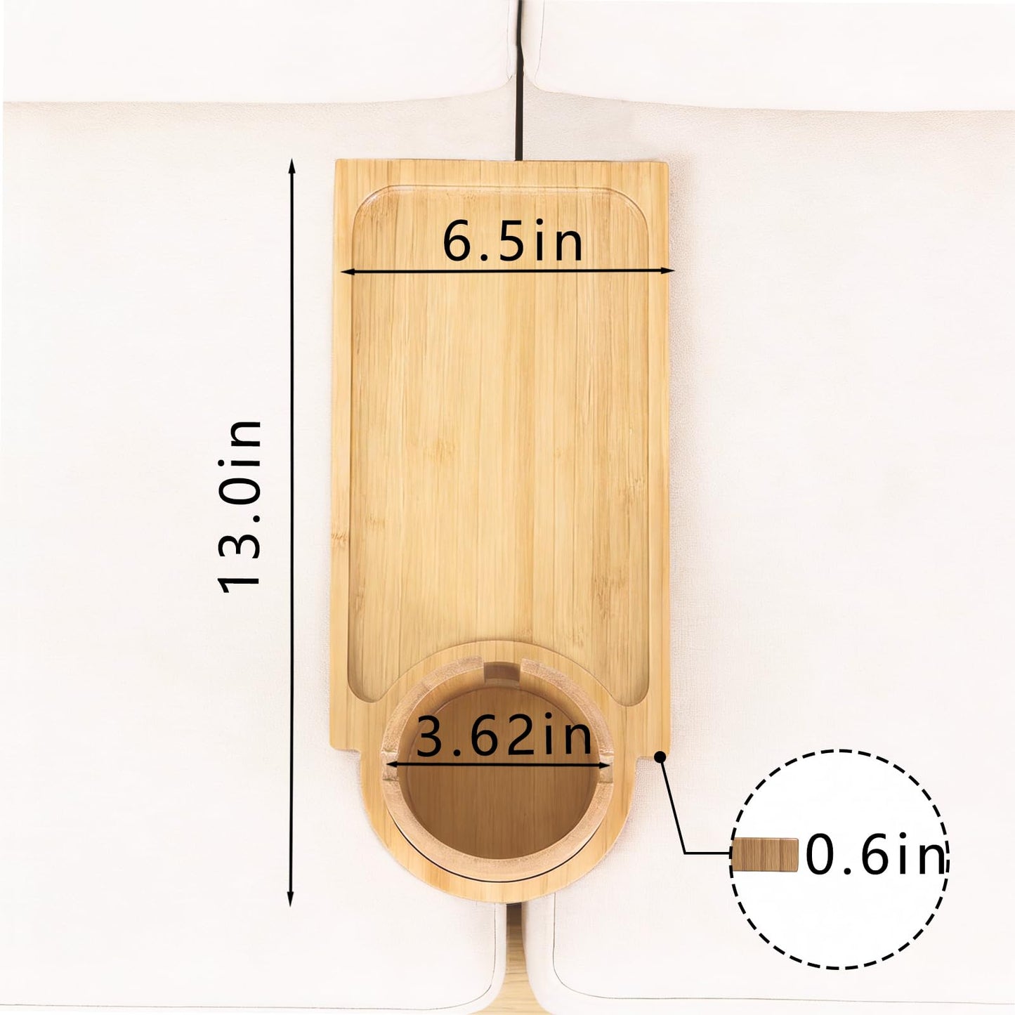 Bamboo Couch Gap Cup Holder Tray - 3-in-1 Removable Anti-Slip Snack Organizer with 360° Rotating Cup Holder, Armrest Table for Sofa/Recliner, Remotes & Phones