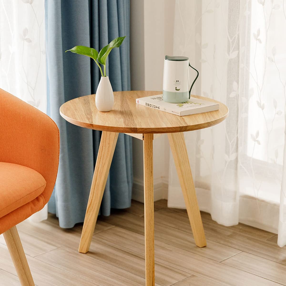 MHJKHG Round Coffee Table Living Room Wooden Coffee Table Balcony Small Table Small Dining Table Children's Game Table,Wood Color 50cm