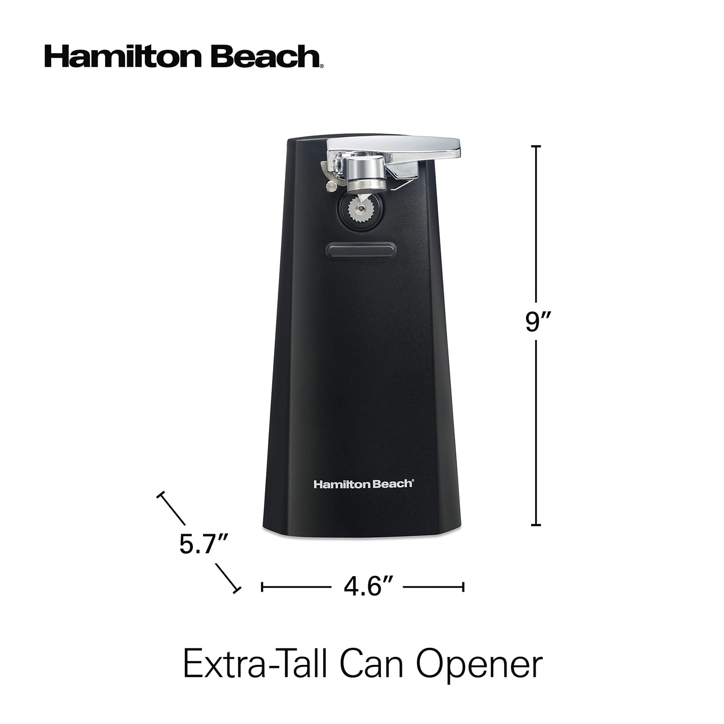 Hamilton Beach Extra-Tall Electric Automatic Can Opener with Easy-Clean Detachable Cutting Lever, Cord Storage, Knife Sharpener, Black (76702)