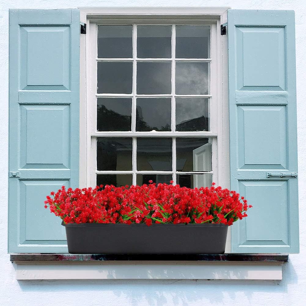 GREENRAIN 6 Bundles Red Artificial Lotus Flowers, UV Resistant Faux Plastic Plants for Garden Décor