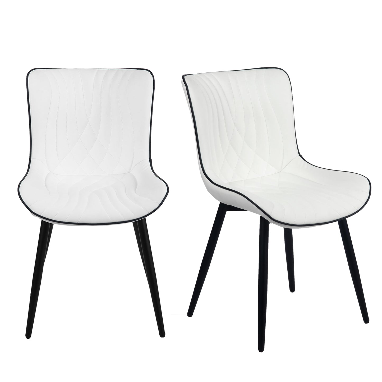 YOUTASTE Dining Chairs Set of 2, Mid Century Modern Upholstered Faux Leather Kitchen Room Chairs, with Black Metal Legs, Armless Accent Chair for Living Room, Bedroom, Vanity, White