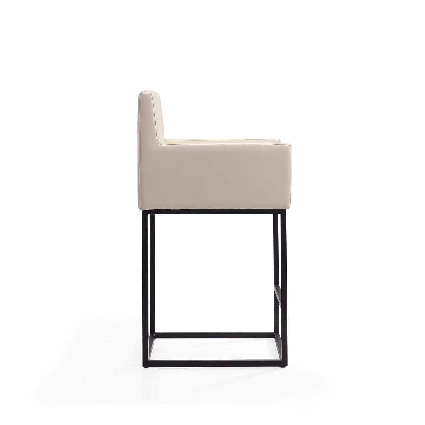 Manhattan Comfort Ambassador 38" Counter Height Bar Stool, Faux Leather Upholstery, Mid-Century Modern, Metal Frame with Footrest, No Assembly Required, Ideal for Kitchen Island, Set of 3, Cream