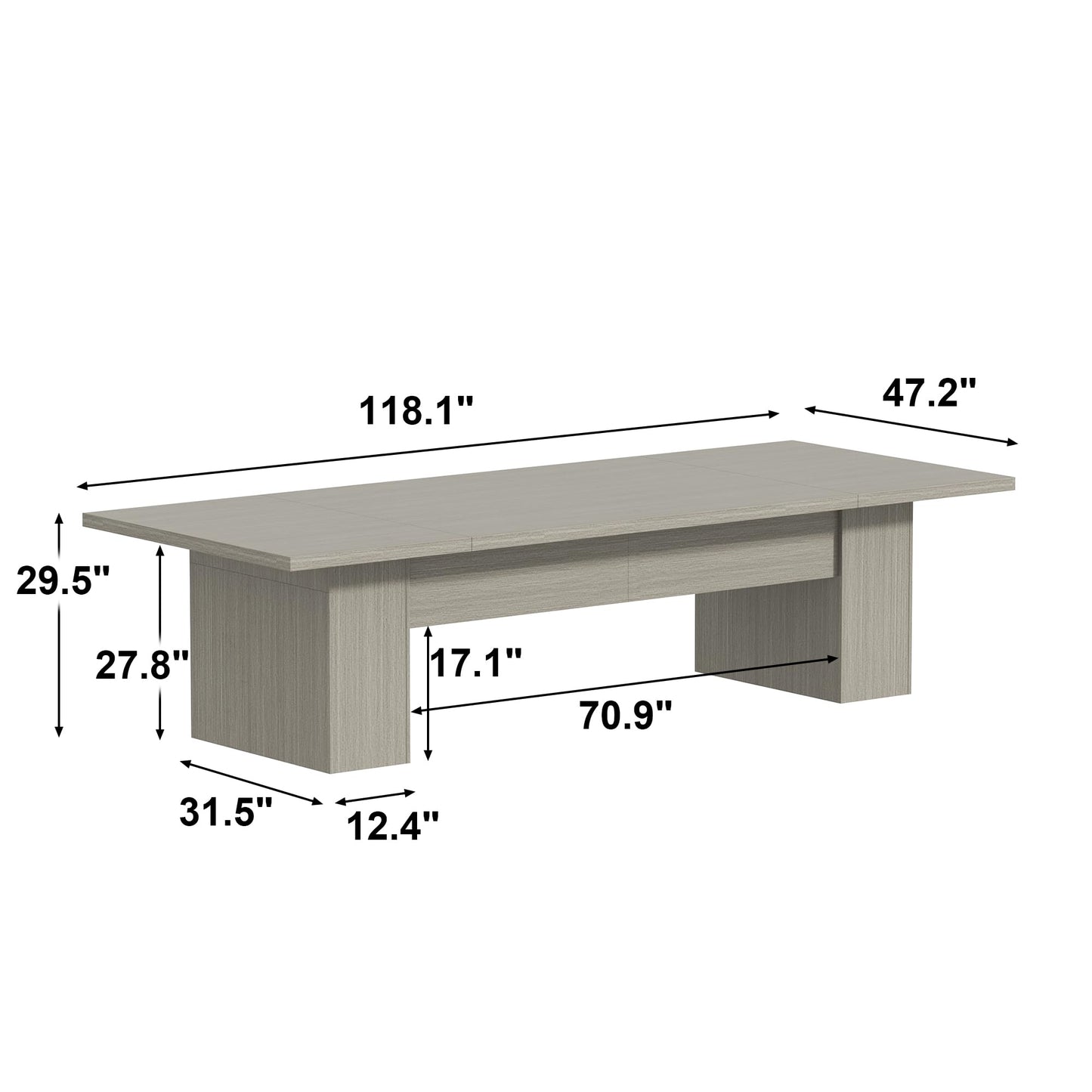 AGOTENI 118" Large Dining Table for 8-12 People, Versatile Rectangle Dining Room Table with Wood Grain for Conference Room Kitchen, Grey