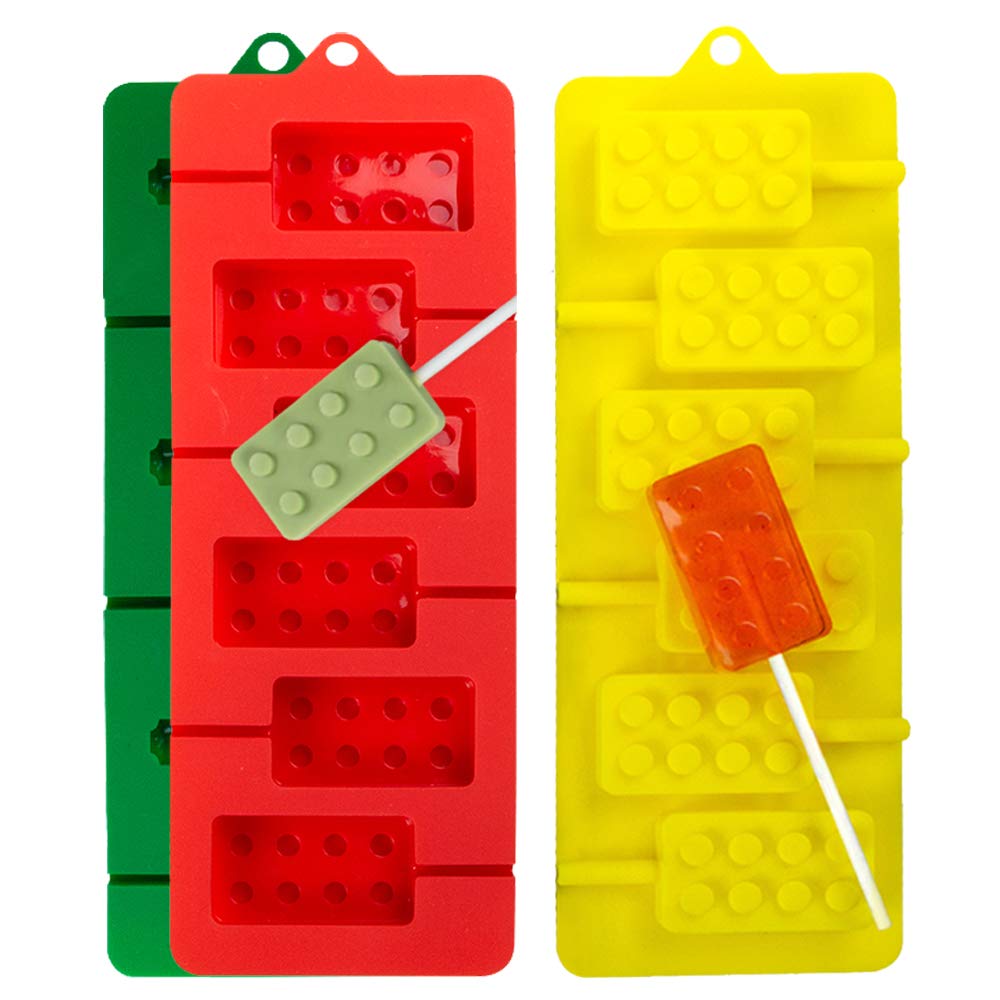 Webake Silicone Lollipop Molds, Brick Chocolate Hard Candy Lollypop Sucker Mold Set of 3 (Include 100 Paper Sticks)