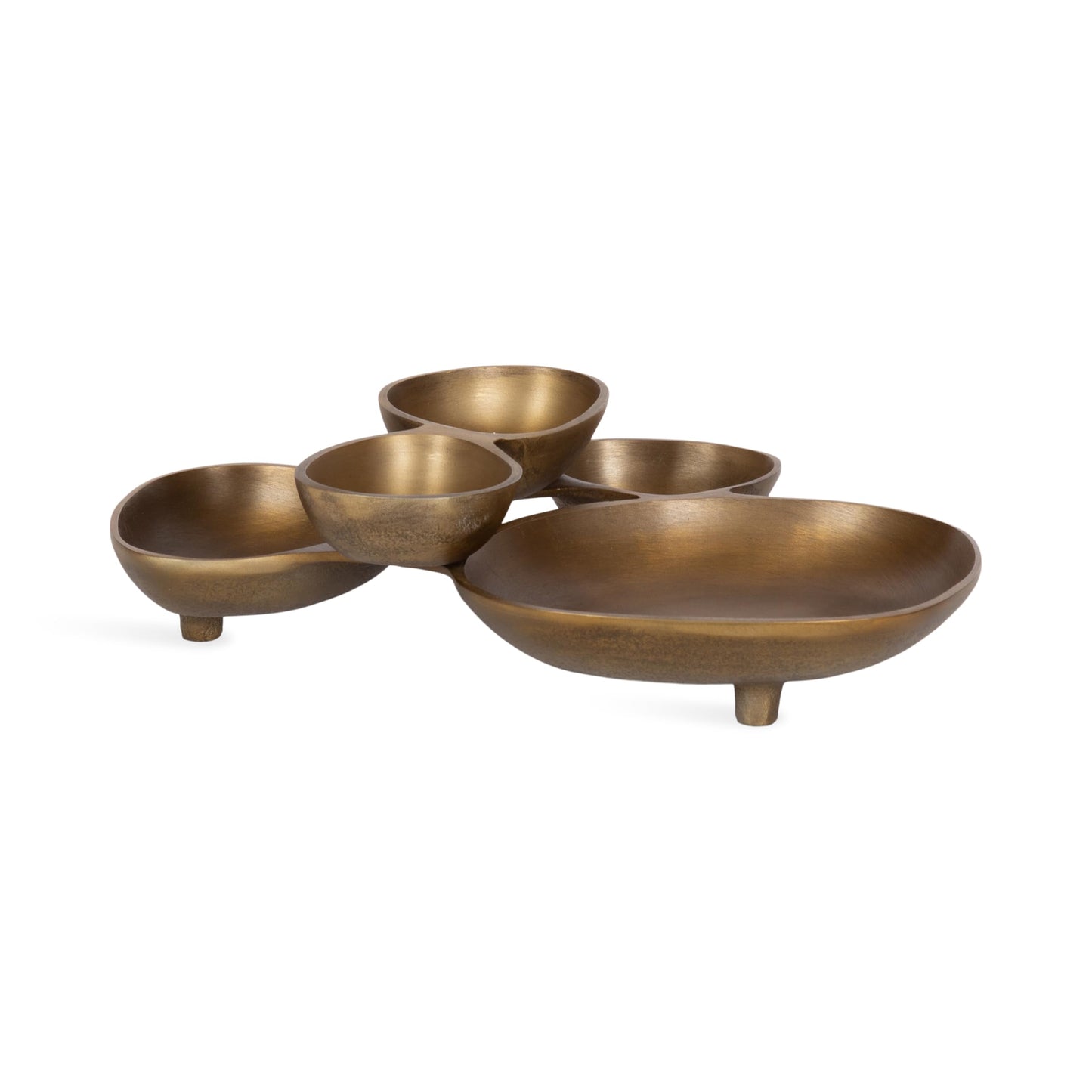 Kate and Laurel Cluso Modern Metal Tabletop Footed Cluster Tray, 14 x 10, Antique Brass, Sculptural Cast Aluminum Food-Safe Tray for Kitchen or Entryway Decor