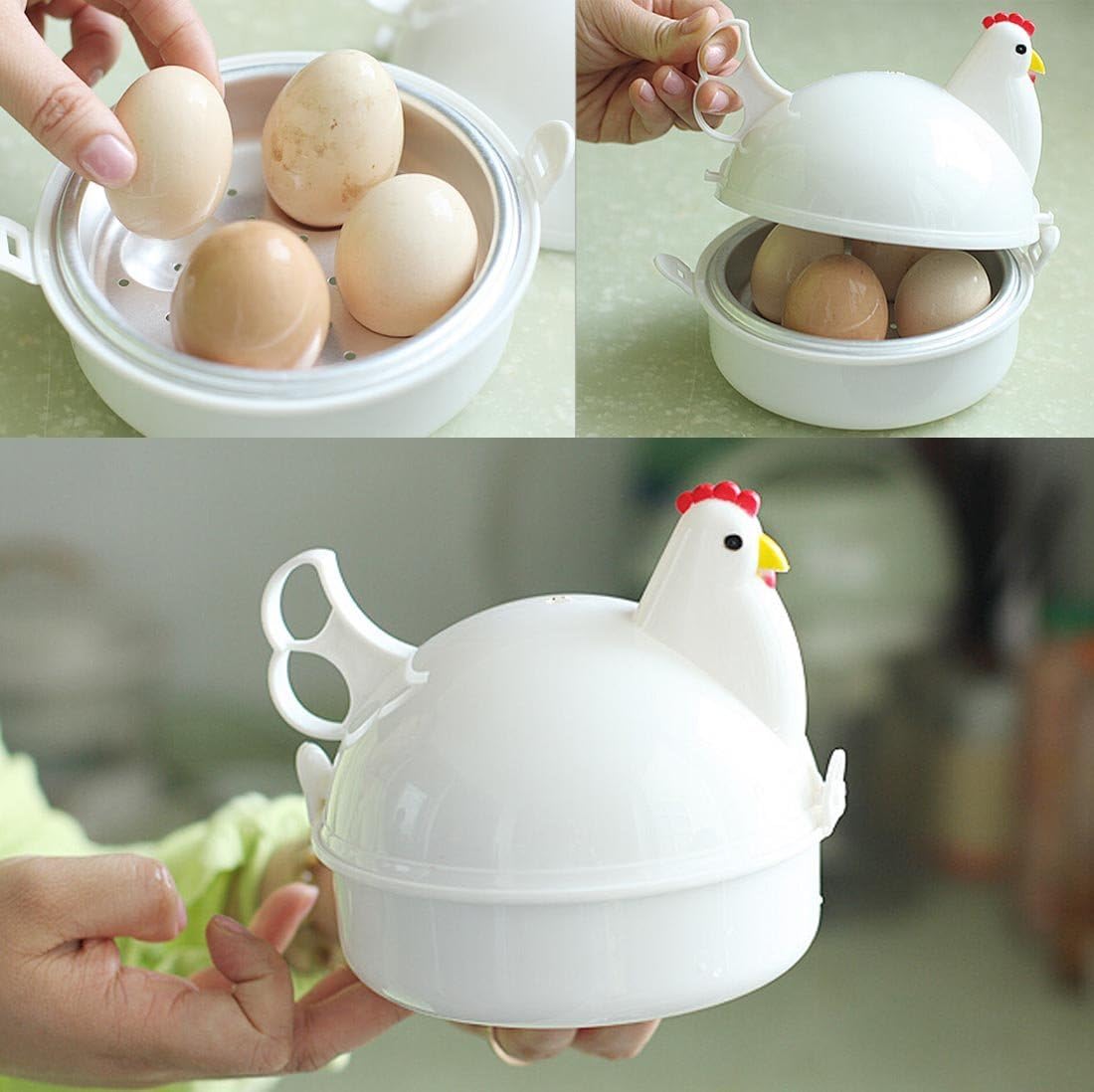 Chicken Shape Microwave Egg Cooker - 4 Eggs Capacity Boiler Steamer Poacher for Omelet & Hard-Boiled Egg