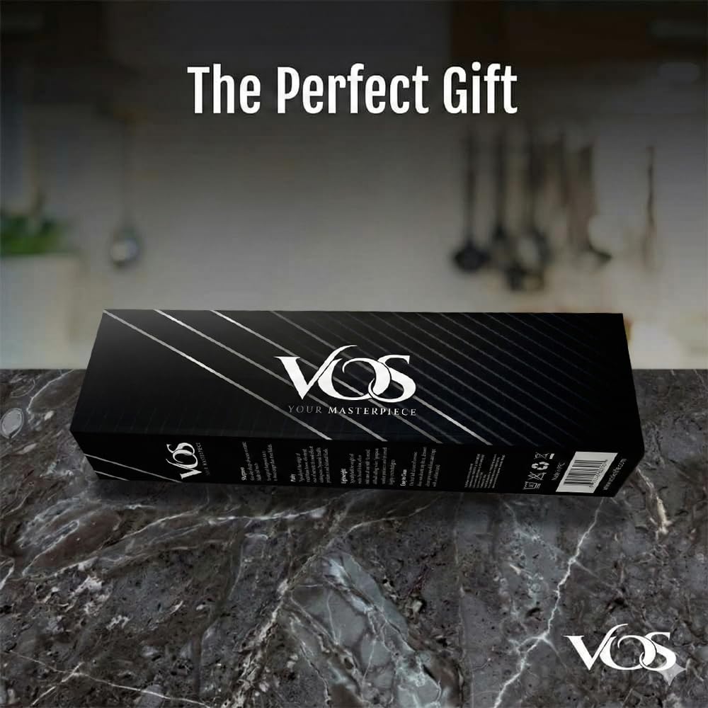 Vos Ceramic Knife Set in Elegant Gift Box, Ceramic Knives Set For Kitchen, Ultra Sharp Kitchen Knife Set with Covers, 4" 5" 6" Paring, Santoku & Chef Knife, Lightweight, Dishwasher safe (Black Handle)