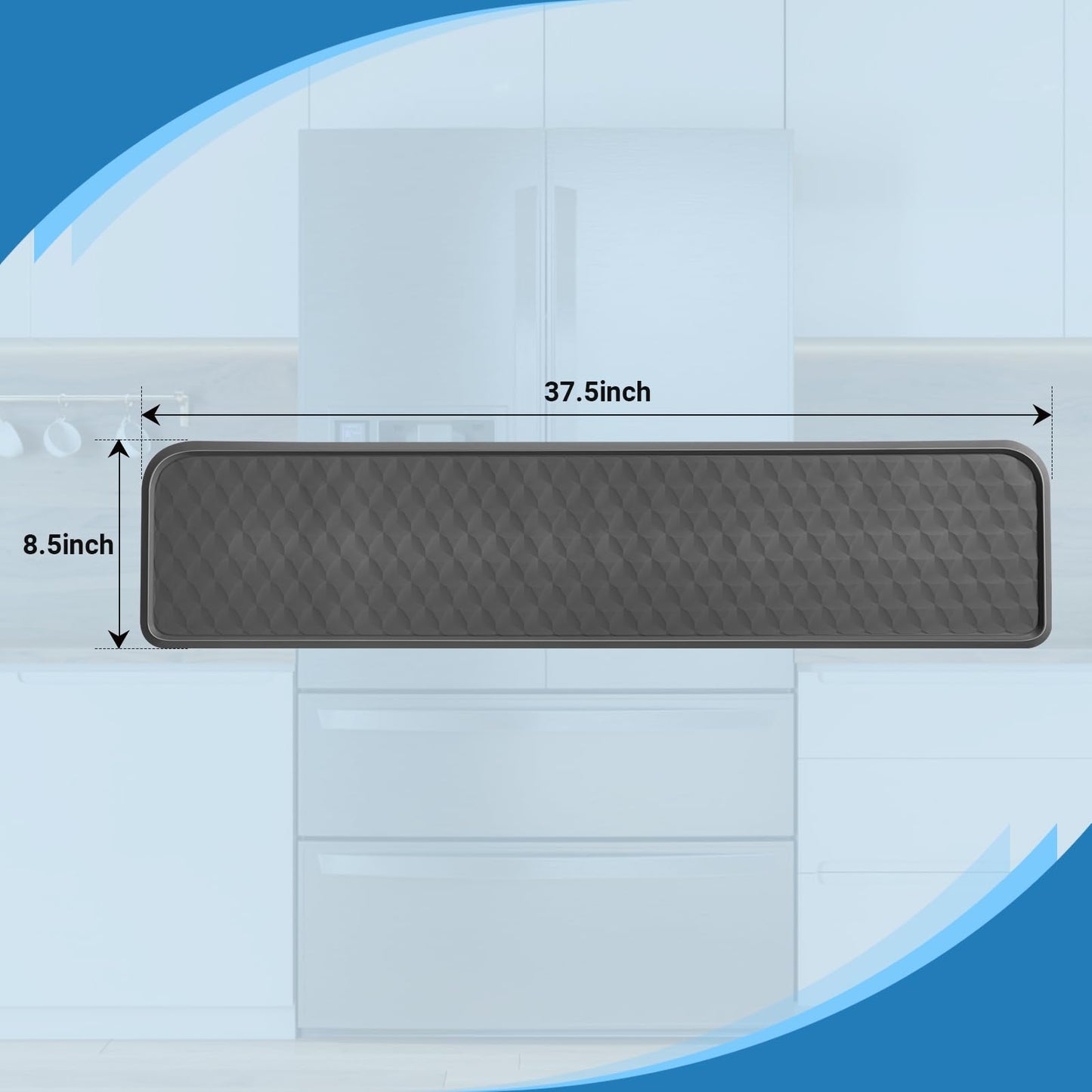 Refrigerator Floor Mat, Decent Silicone Mat in Front of Fridge, Appliance Floor Mat with Lip for Leak Catch and Floor Protect, Drip Tray for Fridge & Water Dispenser & Dishwasher - 37.4"x8.5", Grey