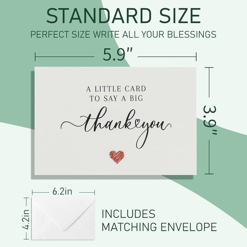 28 Pack 350GSM Thank You Cards with Envelopes, Glitter Heart Premium Greeting Cards, Pefect for Weddings, Baby Showers, Teacher Appreciation, Graduation, Small Business Gifts, Holiday & Christmas Thank You Notes