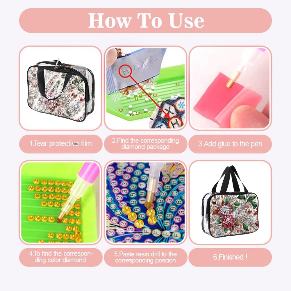 LSQFS DIY Diamond Painting Toiletry Bag, Large Clear PVC Cosmetic Organizer, Portable Travel Makeup Pouch with Rhinestone Decor, Diamond Art Kit for Adults, Ideal Gift for Women and Craft Lovers