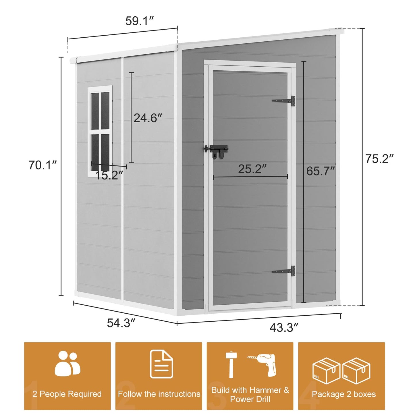 Resin Storage Shed 5x4 FT with Floor Lockable Door Window Included, Easy Assemble All Weather Waterproof Durable Plastic Outdoor Garden Tools Sheds for Backyard Patio